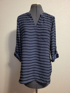 Maurices Blue & White Striped Sheer Blouse Size Small